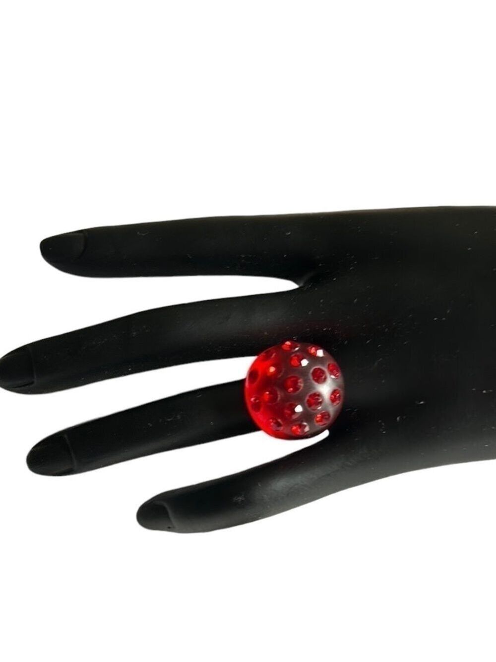 Red Rhinestone Lucite Dome Ring Size 7
